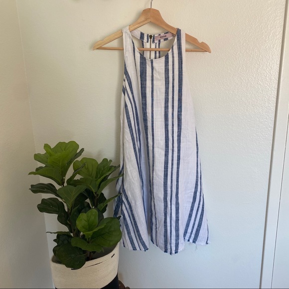 JustFab Linen Blend Blue White Stripe Dress Small - Picture 2 of 9
